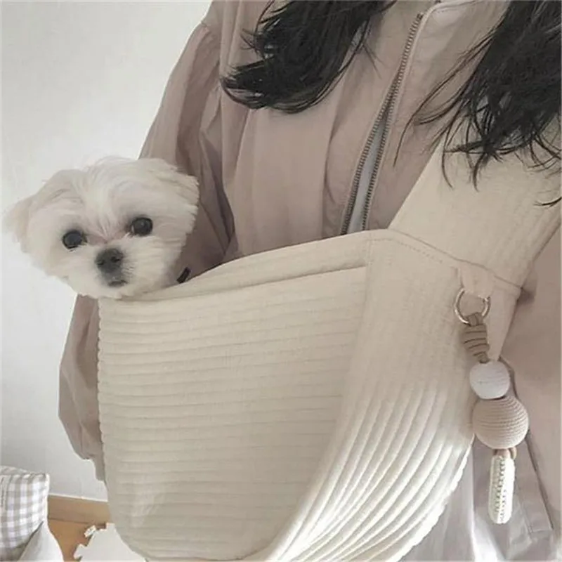 Bolsa para perro hecha a mano, portador de gatitos para mascotas, bolso de viaje al aire libre, bolso de lona de un solo hombro para gato, bolso de mano cómodo transpirable - imagen 3