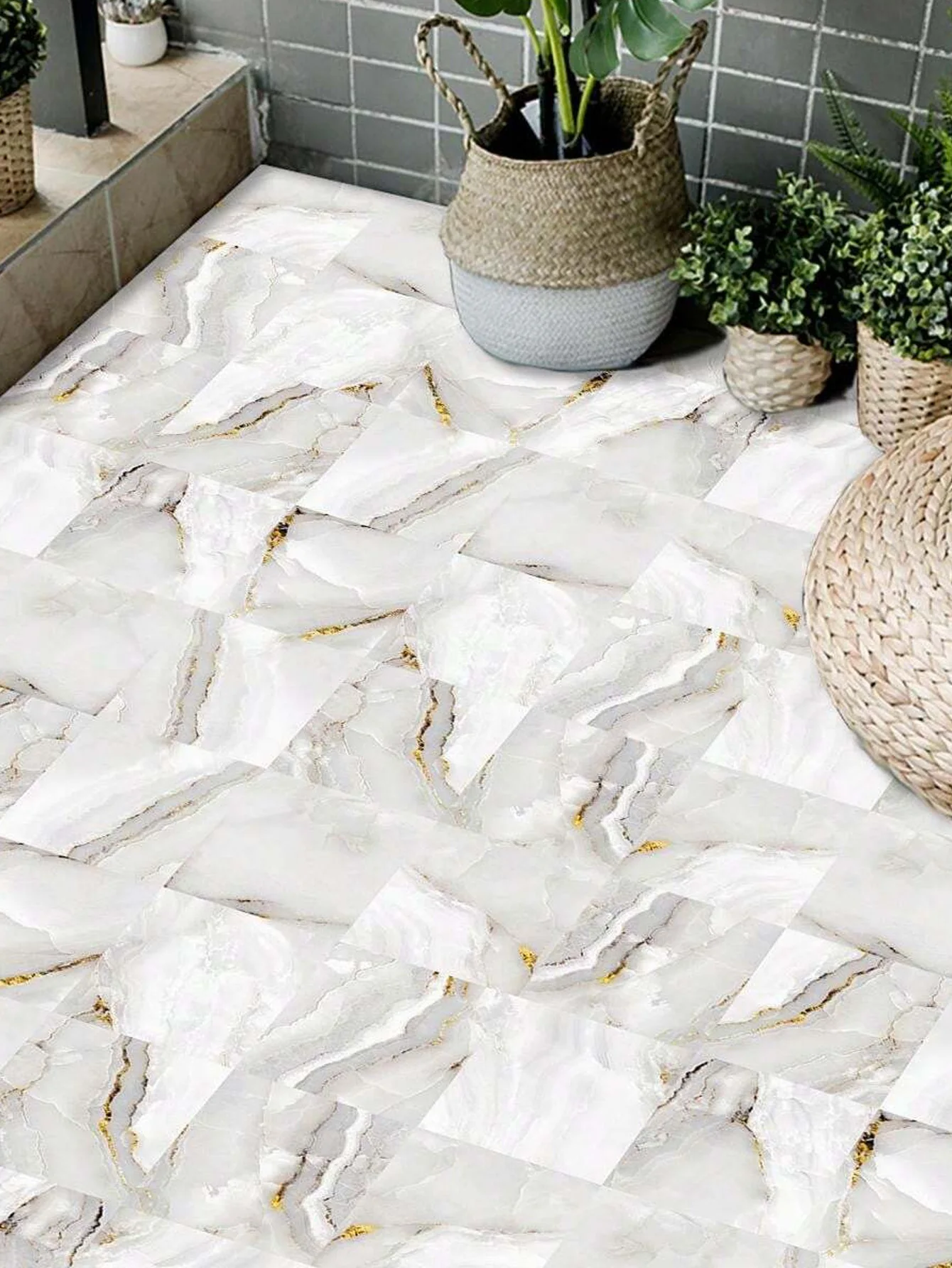 10/20 piezas de pegatinas de suelo impermeables con patrón de mármol, azulejos, pegatinas autoadhesivas para suelo, pegatinas pelables y adhesivas, decoración de la sala de estar, decoración de la habitación, decoración del hogar, decoración de la cocina - imagen 4