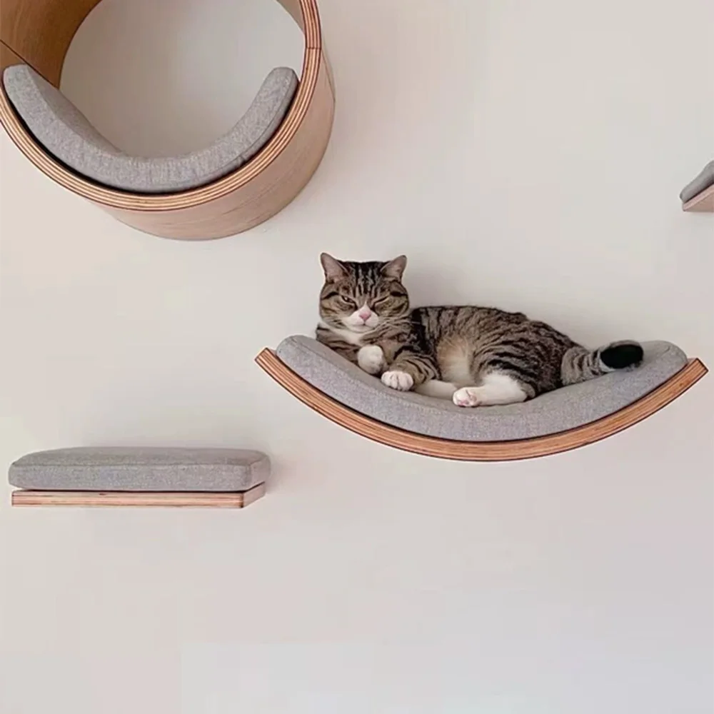 Sistema de muebles de pared de madera para gatos, perchas para gatos con postes rascadores de Sisal y hamaca, parque infantil montado en la pared para escalar gatitos - imagen 3