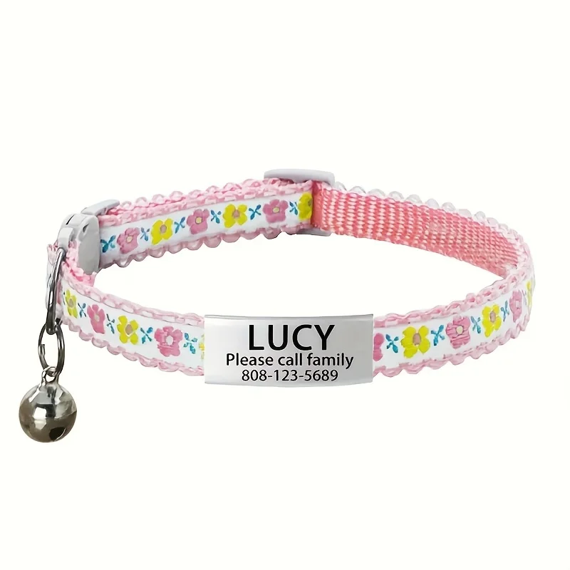 Collar de encaje personalizado para gatos, Collar de seguridad ajustable, etiqueta de nombre grabada, suave con campana, Collar para mascotas para gatos y perros pequeños - imagen 2