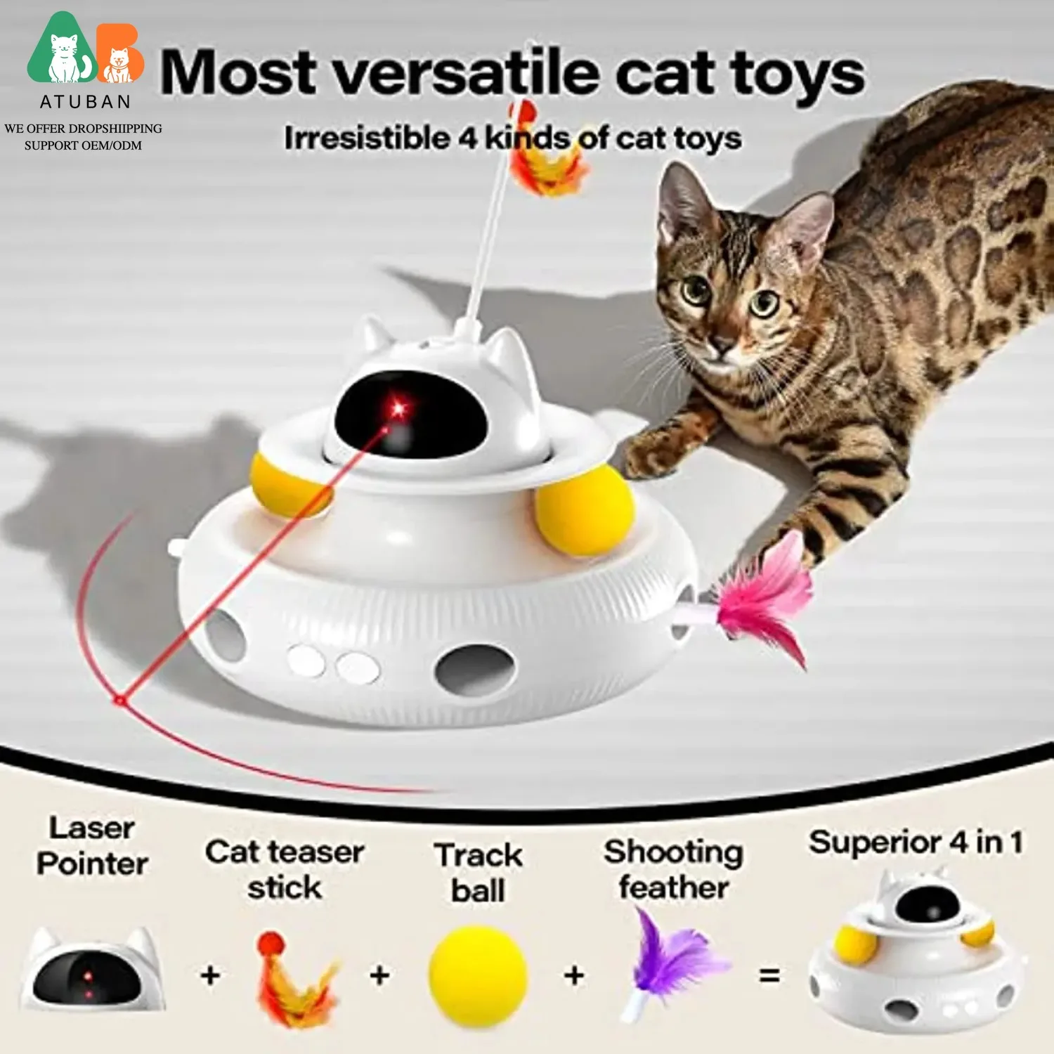 Juguete 4 en 1 para gatos con varita de plumas recargable y pelota USB - imagen 2