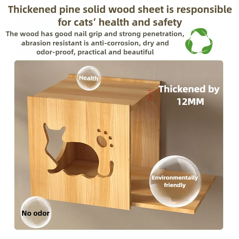 Marco de escalada para gatos montado en la pared, combinación libre DIY, poste rascador para gatos, rascadores de madera de pino, casa oculta para gatos, suministros para mascotas - imagen 2