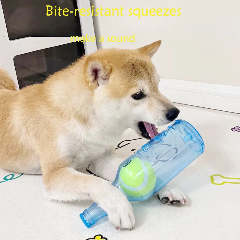Juguete para masticar ruido para perros, botella de cerveza con pelota de tenis, juguete para perros, juguete para mascotas con chirrido, juguetes divertidos para perros, rompecabezas - imagen 4