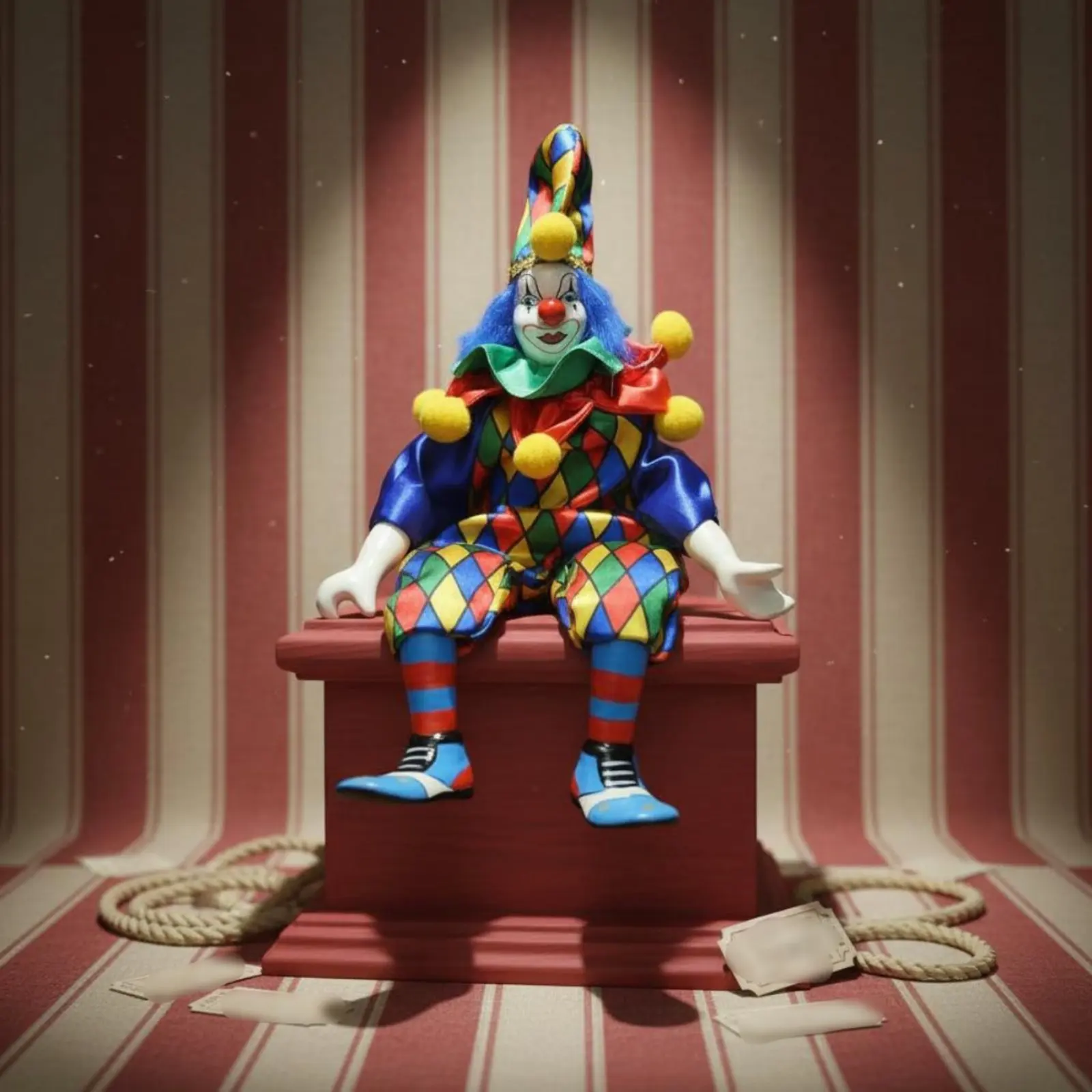 Figura de payaso sentado en cerámica – Decoración colorida para estante