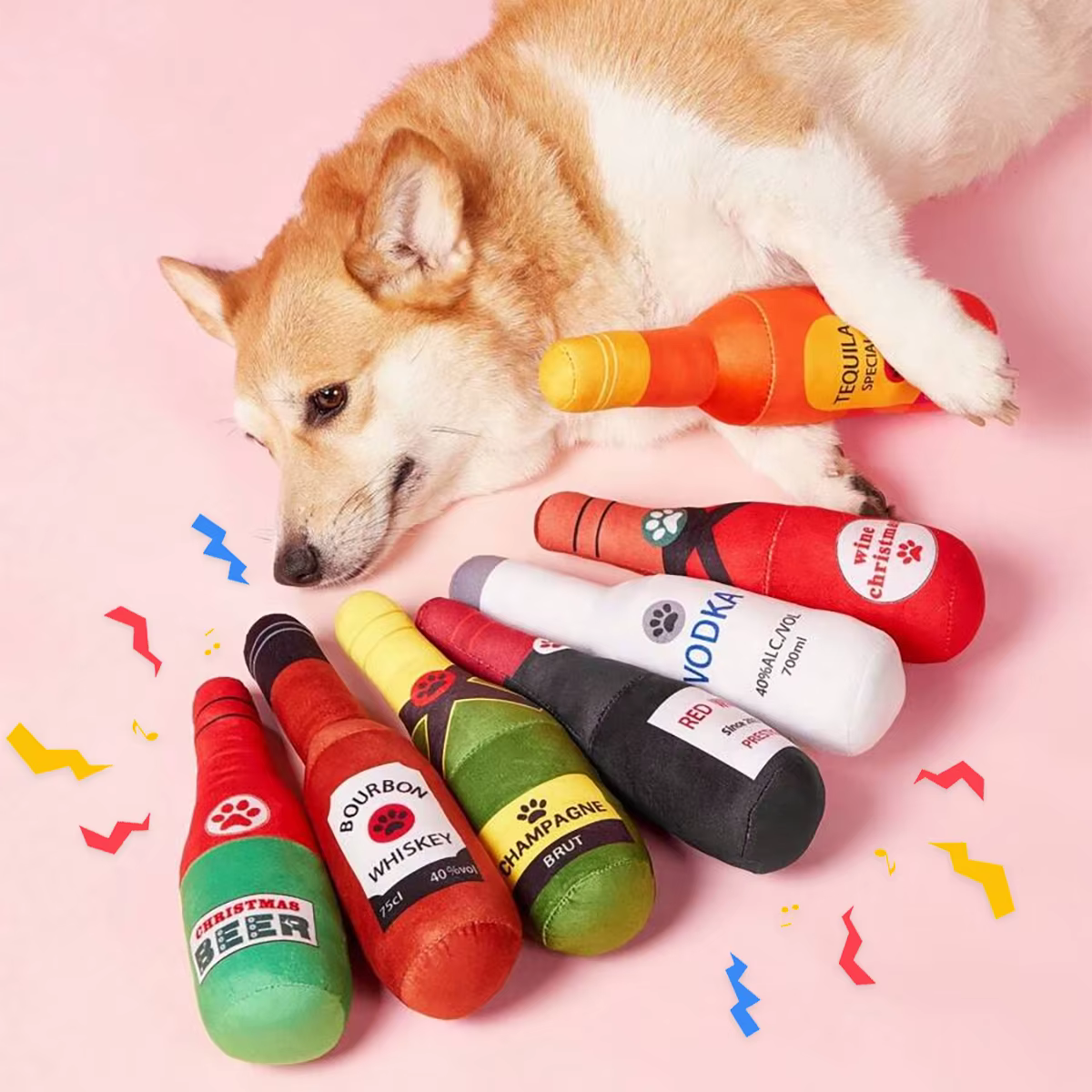Juguete de peluche botella para perros – Diversión segura