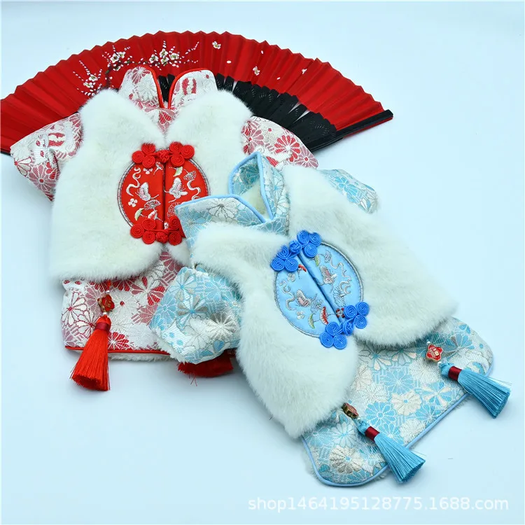 Nueva ropa Tang, ropa para gatos, ropa de otoño e invierno para perros, ropa acolchada de algodón de Año Nuevo, productos para mascotas de Pomerania de peluche