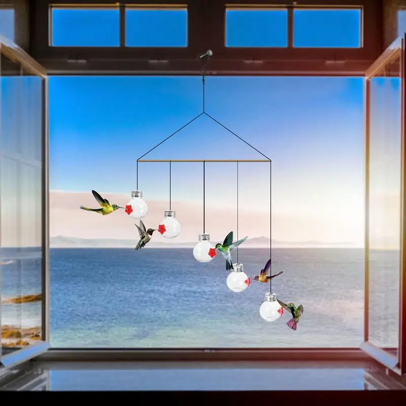 Comedero de colibrí, carillón de viento encantador, colgante, alimentadores de colibrí, creativo, ligero, hecho a mano, decoración de ventana - imagen 2