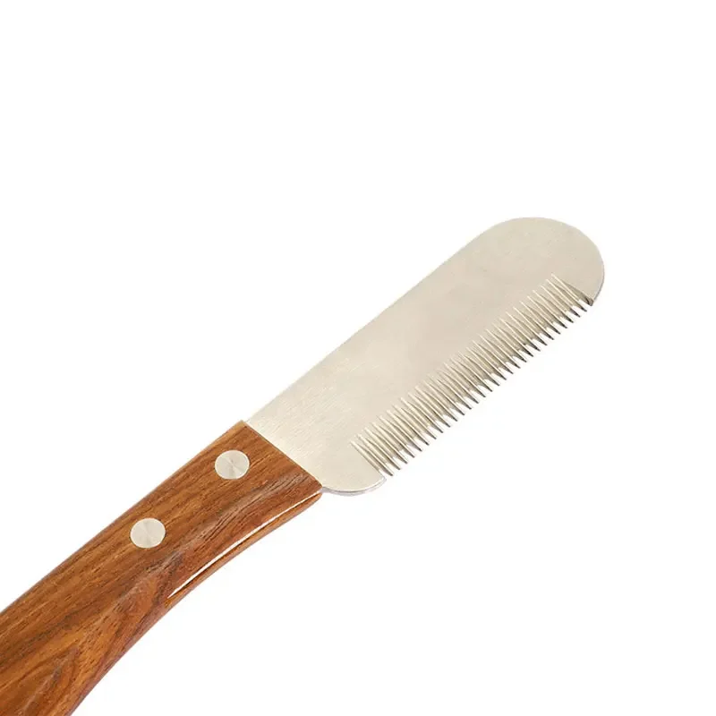 Cuchillo pelador con mango de madera de acero inoxidable para mascotas, peine profesional para perros y gatos, cuchillo para afeitar y desplumar el pelo, herramientas de aseo para mascotas - imagen 2
