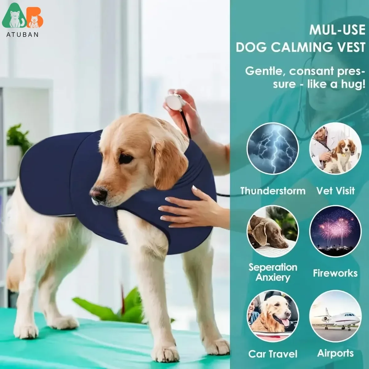 Chaleco de ansiedad para perros, chaqueta de trueno para perros grandes, chaqueta calmante con capucha, chaqueta de ansiedad para perros, sudaderas con capucha para perros para ruido - imagen 5