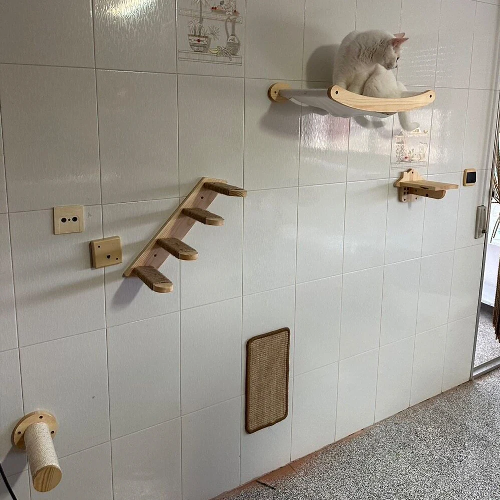 Soporte de pared para gatos, plataforma de salto, poste de rascado de Sisal, hamaca para mascotas, descanso, actividad, cuerda, escalera, muebles para gatos - imagen 2