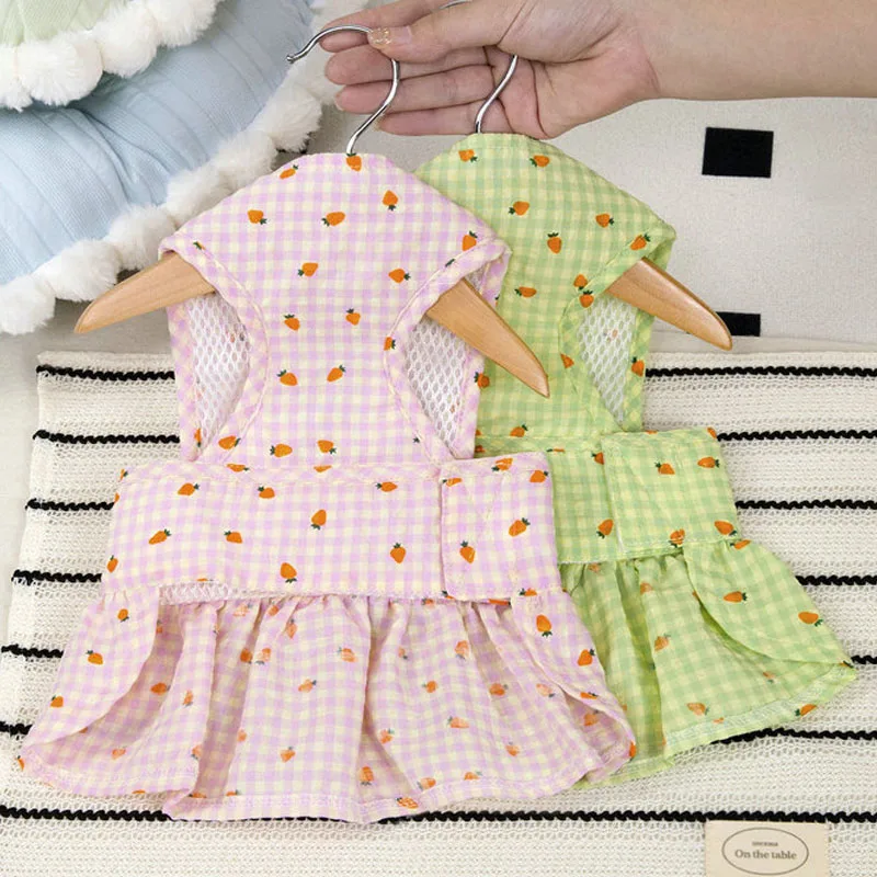 Ropa dulce para perros, vestido de malla de verano para cachorros, falda verde y rosa con flores para perros pequeños y medianos, disfraz de chaleco para niñas malaltesas Chihuahua - imagen 3