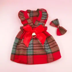 Vestido navideño a cuadros para perros y gatos pequeños
