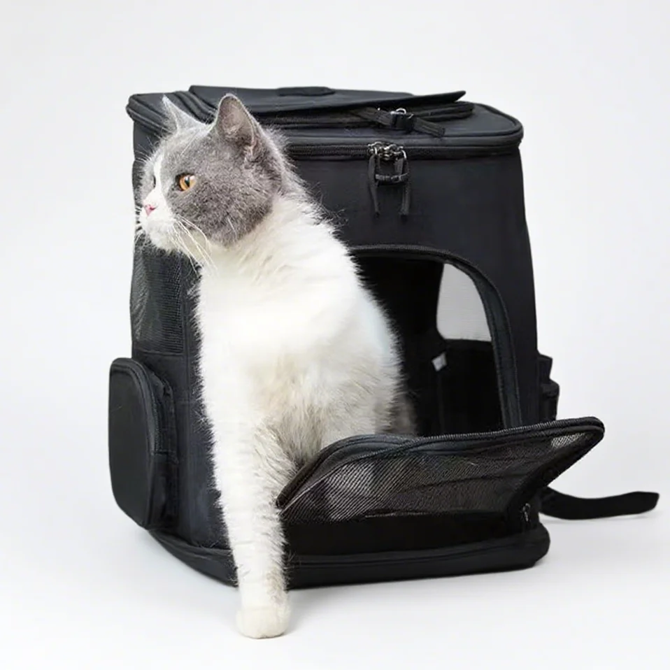Mochila transportadora para mascotas expandible para perros gatos menores de 18 LB |   Bolsa de transporte de mochila de gato de malla transpirable |   Mochila plegable para perros - imagen 5