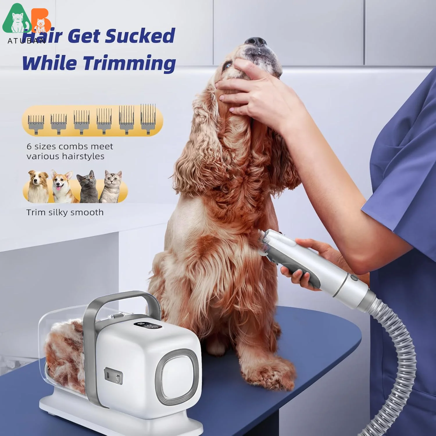 ATUBAN Kit de aseo para perros, aspiradora para el cuidado de mascotas, cortaúñas para perros, cepillo para quitar el cuidado de mascotas, herramienta de limpieza, aspiradora para gatos de bajo ruido para mascotas - imagen 3