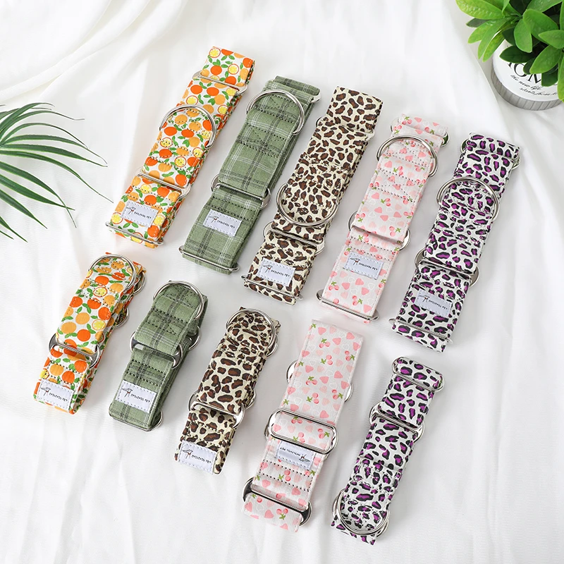 Collar de perro ajustable ancho italiano Greyhound Whippet Martingale cuello de algodón estampado - imagen 3