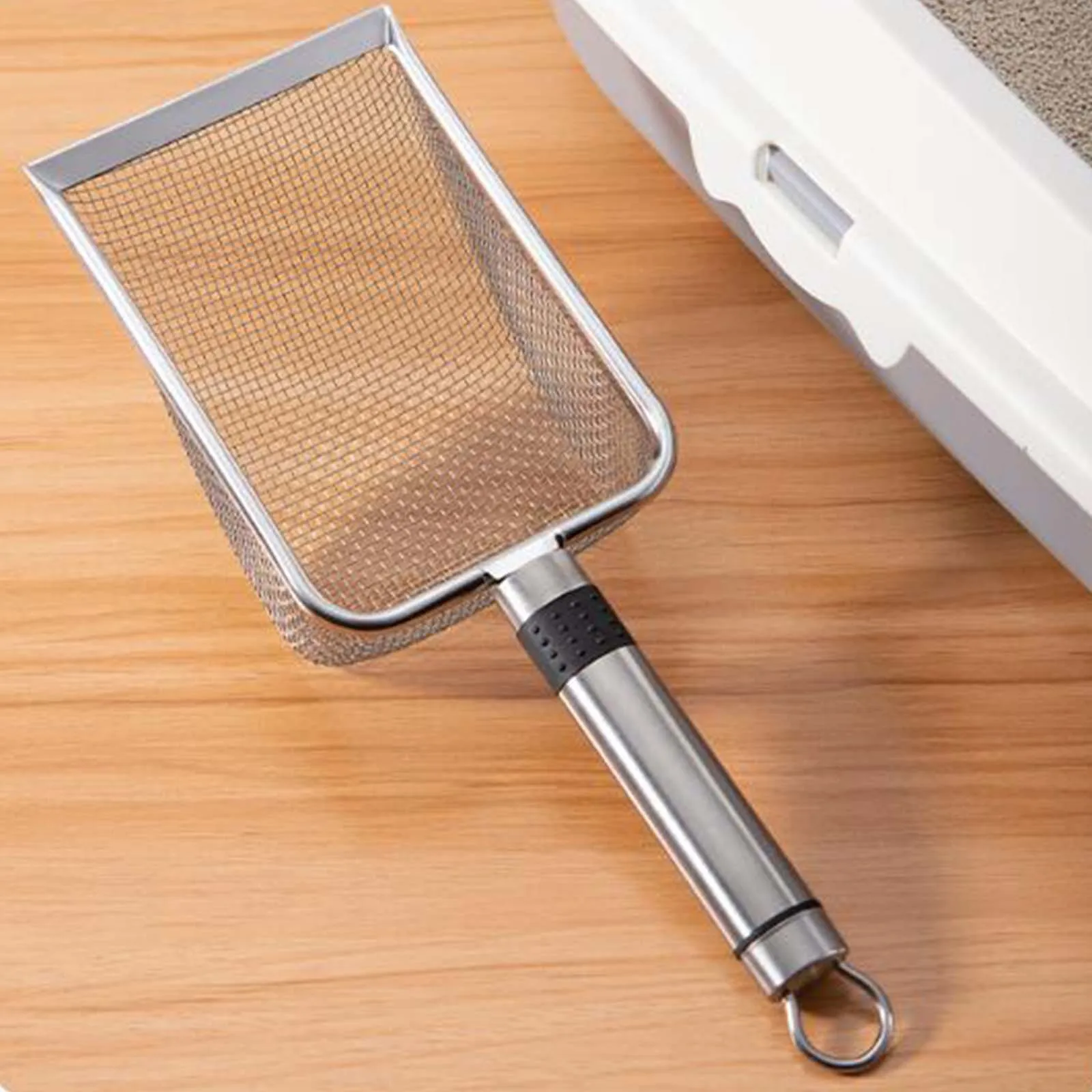 Pala de arena de Metal para gatos con orificio para mango, cuchara para residuos de mascotas, herramienta de limpieza, cuchara para gatitos, bandeja de arena para gatos, tamiz, suministros para mascotas - imagen 4