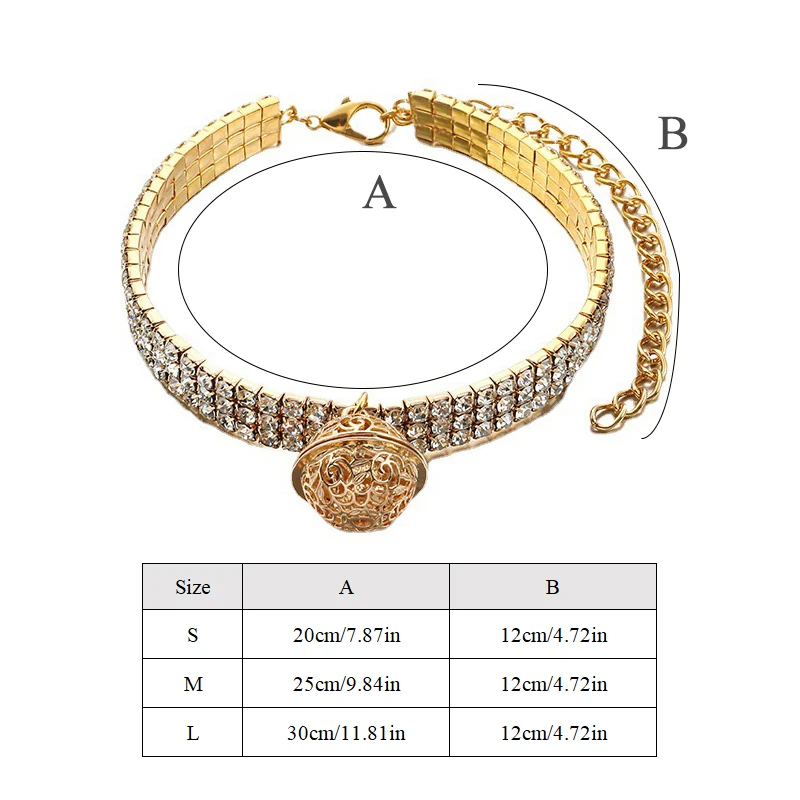 Collar ajustable para gatos con campana, Collar dorado de lujo para mascotas, Collar de cristal para gatos, perros pequeños, gatitos, joyería para gatos, accesorios para gatos - imagen 2
