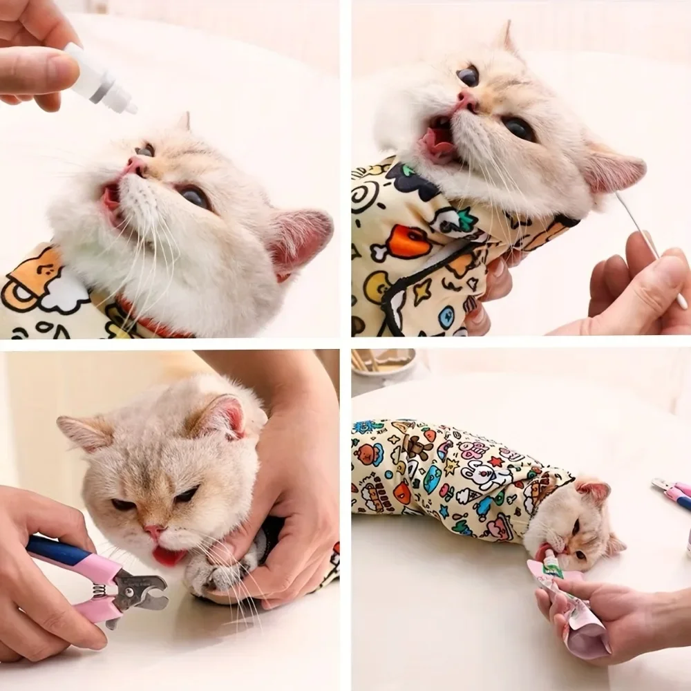 Cat Fixed Cloth Cat Grooming Wrap Soft Pet Protection Sleeve for Cleaning Anti Escape Restraint Cover Pet Self-adhesive Wrap - imagen 5