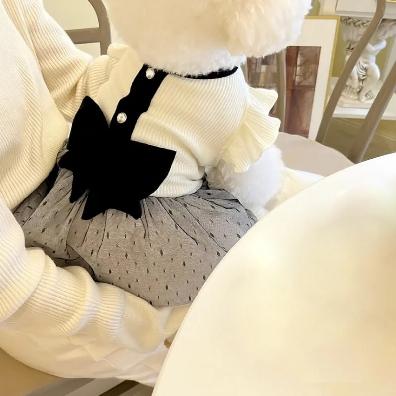 Sin sombrero, moda de verano, ropa de lujo para perros, falda con lazo de encaje blanco y negro, vestidos para perros, ropa para perros pequeños, chaleco para cachorros - imagen 2