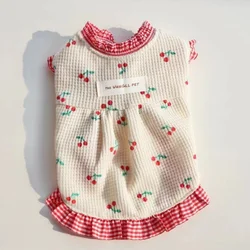 Bonita falda de punto de cereza de verano, ropa para perros, vestido para perros, ropa para gatos, estampado pequeño, moda blanca, cachorro, mascota, Chihuahua