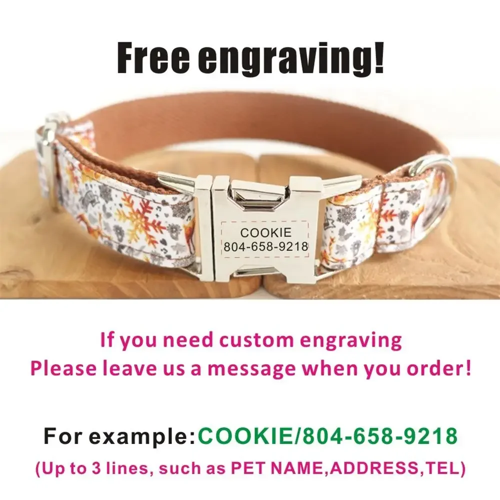 Collar de perro personalizado con grabado gratuito, correa para mascotas a juego, hebilla de Metal de contactos personalizados, Collar de flor de nieve de Navidad - imagen 4