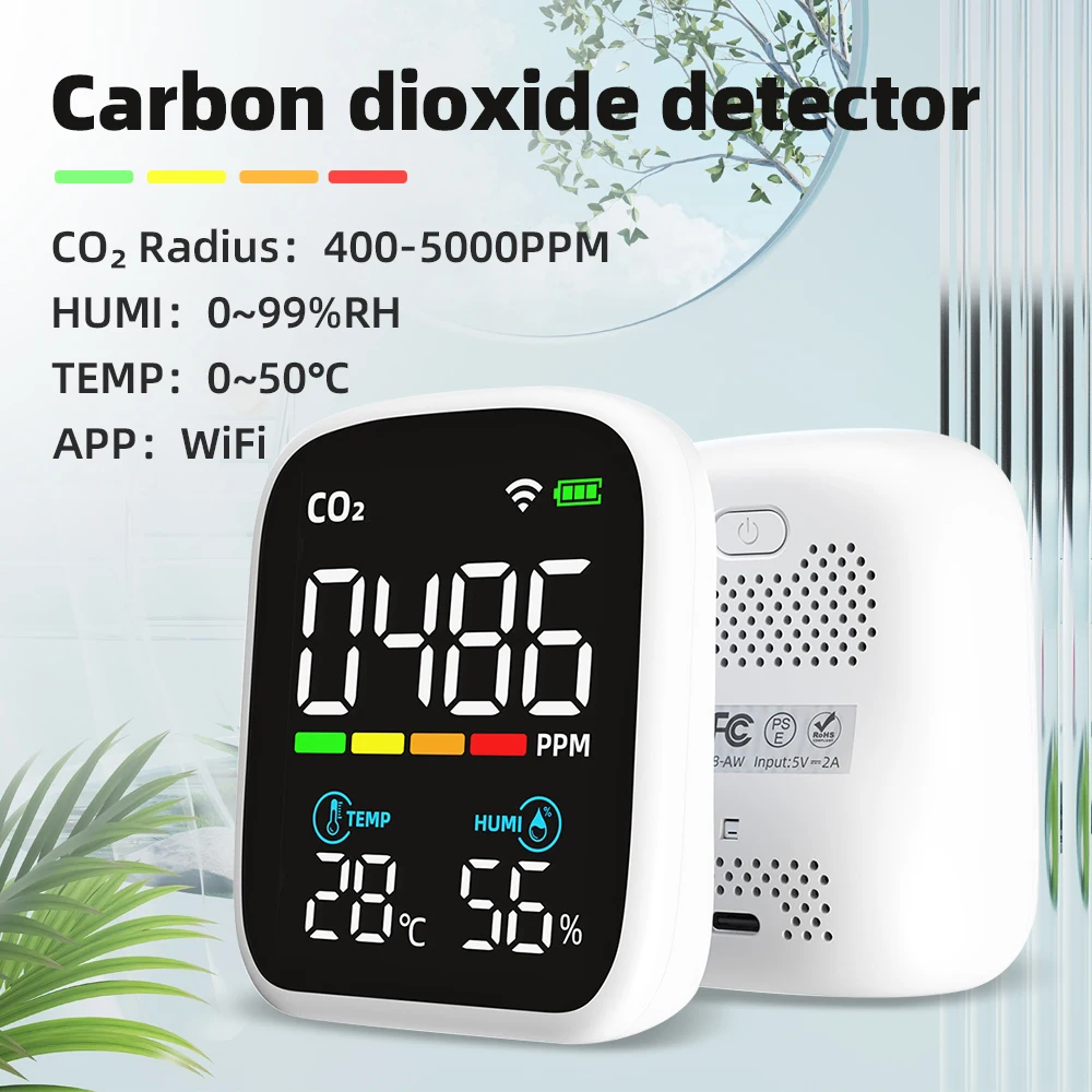 Probador portátil de calidad del aire WIFI, Control por aplicación PM2.5, analizador de contaminación del aire CO2, medidor de prueba de temperatura y humedad, Sensor infrarrojo - imagen 2