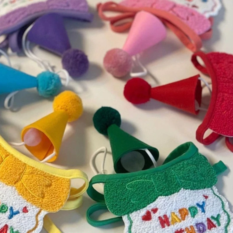 Conjunto de gorro y bandana para cumpleaños de mascotas, babero de cumpleaños para perros, suministros ajustables para fiestas de perros y gatos con mini toalla para saliva para mascotas pequeñas y medianas - imagen 2