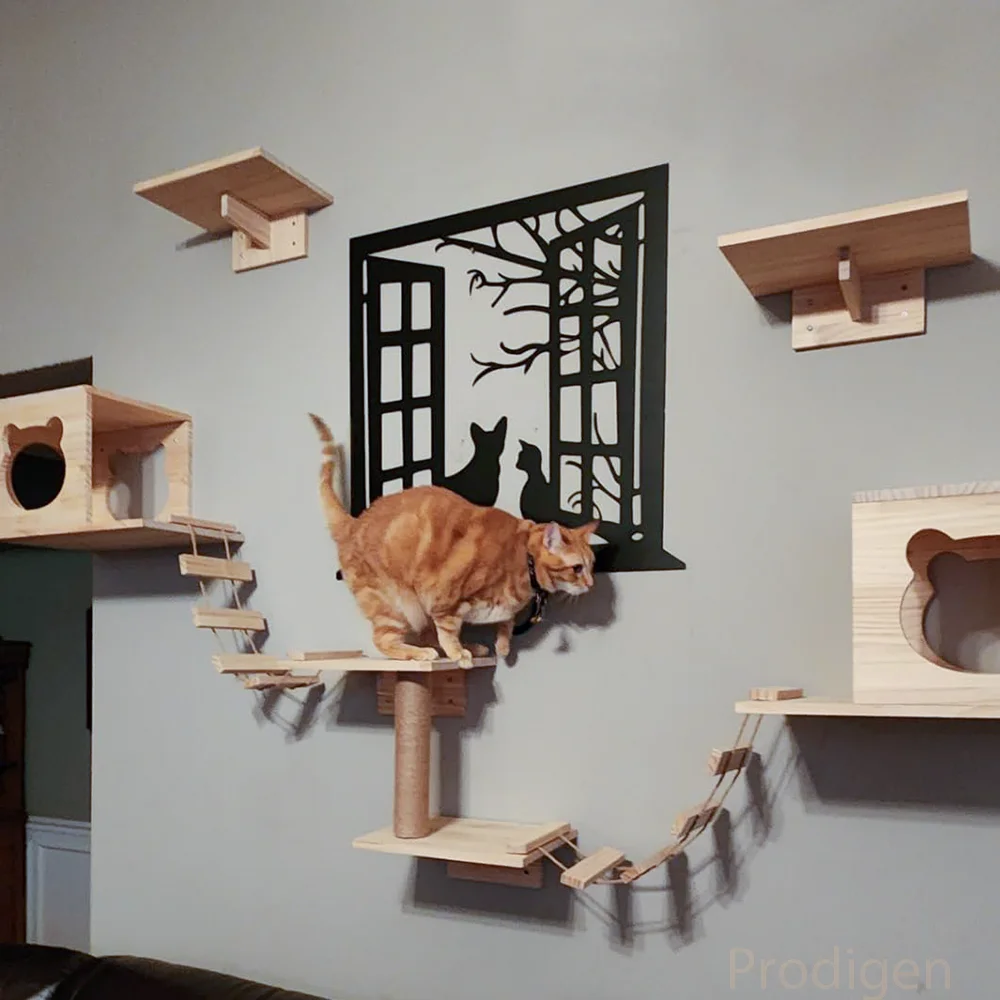 Muebles de pared para gatos, estante de pared flotante, plataforma de salto, perchas de escalada, hamaca, escalones de pared, poste de rascado para dormir y jugar - imagen 5