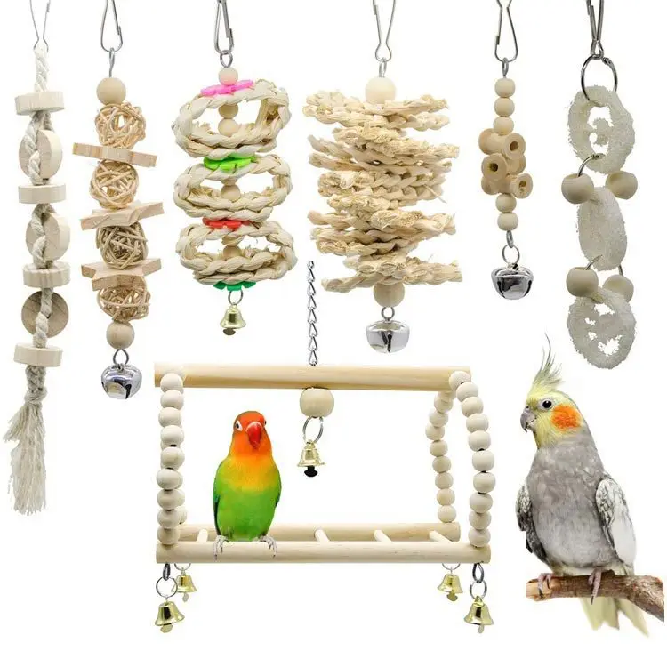 Juguete para roer loros, juguetes para pájaros, columpio de madera, escalera suave, escalera en espiral con cuentas de madera, productos para mascotas - imagen 2