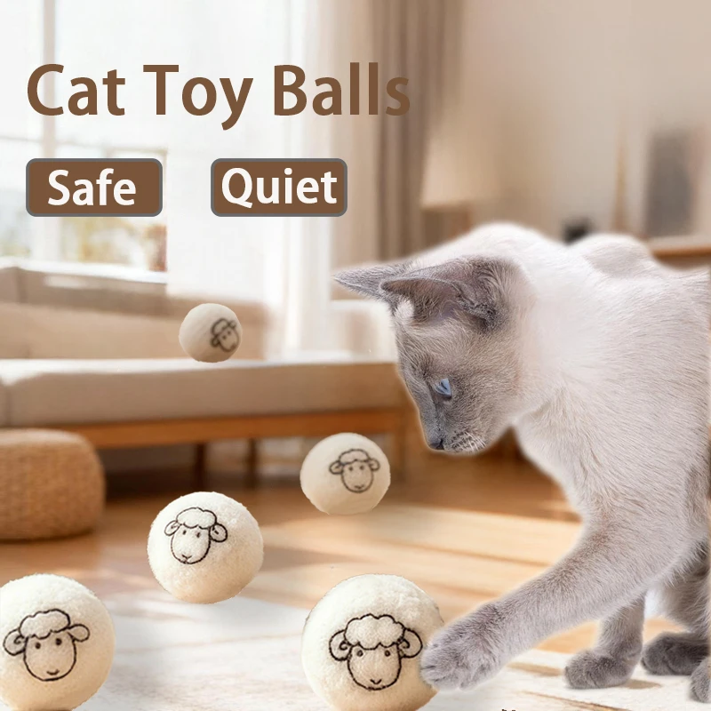 Juguetes de pelota de lana para gatos, juego silencioso, pelota de fieltro para gatos, juguete de ejercicio para gatitos, divertido juguete interactivo para gatitos