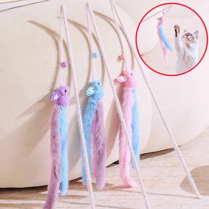 Juguetes para gatos con borlas de felpa, palo de rompecabezas para gatos, conejo de lana, juguetes interactivos para gatos, palos lindos, juguete para gatos con campana, juguete para gatitos, suministros para mascotas