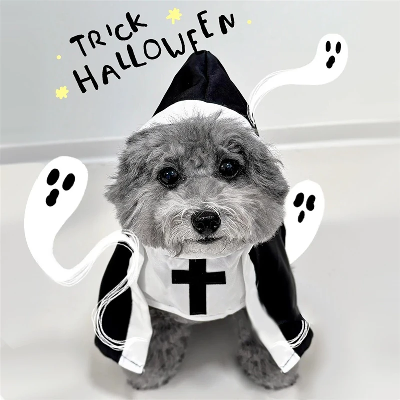 Disfraz de Halloween para perro, capa para hermana, monja, crucifijo, monos para cachorros medianos y pequeños, ropa para fiesta de truco o trato para Festival y gatos - imagen 2