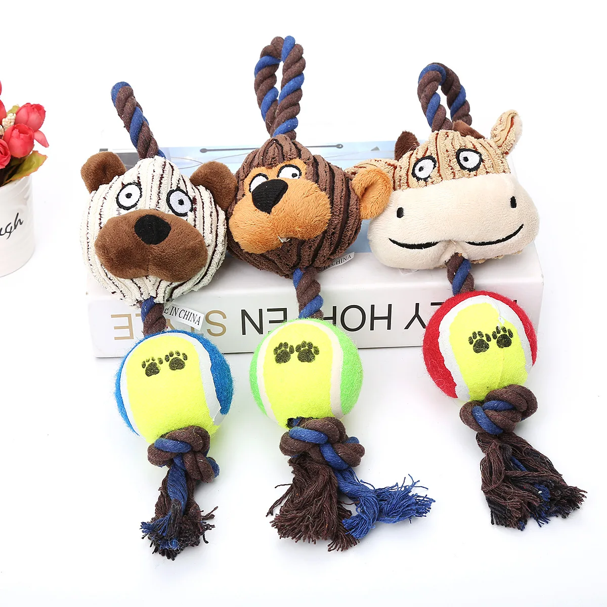 Juguetes de peluche con forma de animales para perros pequeños, cachorro chirriante, gato, juguete para masticar, Yorkshire Terrier, accesorios - imagen 3
