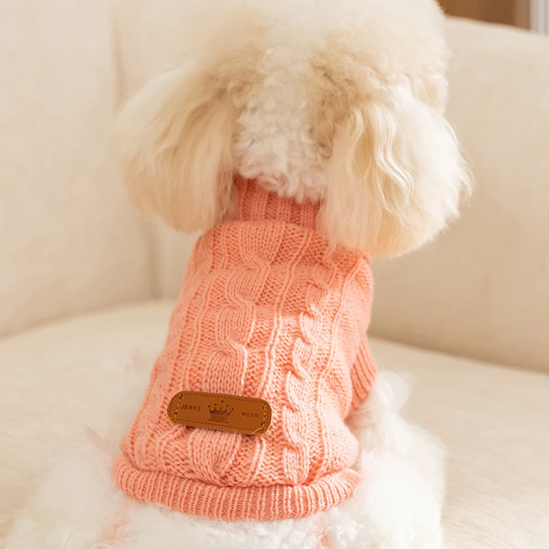 Ropa para perros a la moda, suéter clásico de punto liso para perros, suéter de invierno con cuello alto para cachorros, jerséis suaves y cálidos para gatos, suéteres para mascotas, suministros para perros - imagen 2