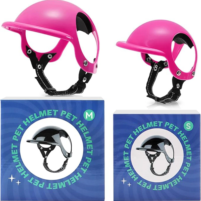 Casco rosa para perros pequeños y medianos, casco de motocicleta para mascotas con orificios para las orejas, gorro de seguridad para perros con cinturón ajustable para caminar al aire libre - imagen 3