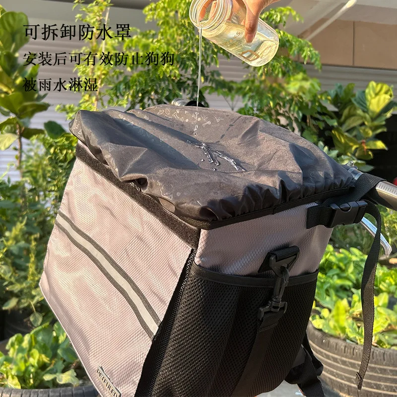 Bolsa de coche para perros y mascotas con marco de bicicleta, bolso plegable para vehículo eléctrico de gran capacidad, productos reflectantes impermeables para mascotas - imagen 4