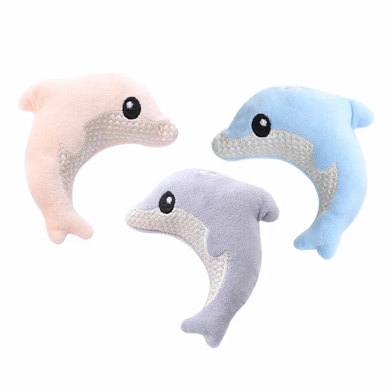 Pet cat toy Cute stuffed animal baby dolphin with catnip nibble funny toy - imagen 3