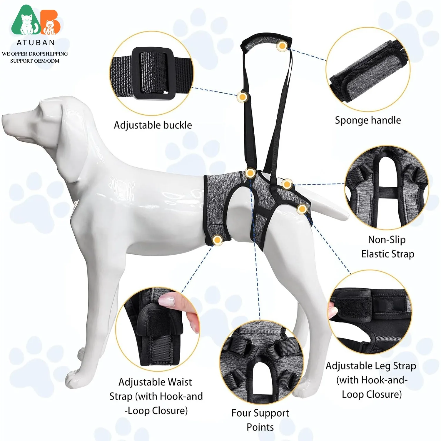 Arnés de soporte para patas traseras ajustable perros grandes - imagen 2