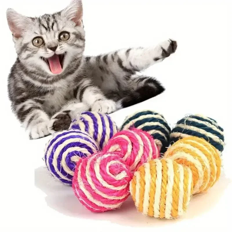 Bola de Sisal Natural para gatos, bolas interactivas para morder, juguetes duraderos para gatos, entrenamiento para perros y gatitos, juguete para jugar a masticar y perseguir - imagen 5