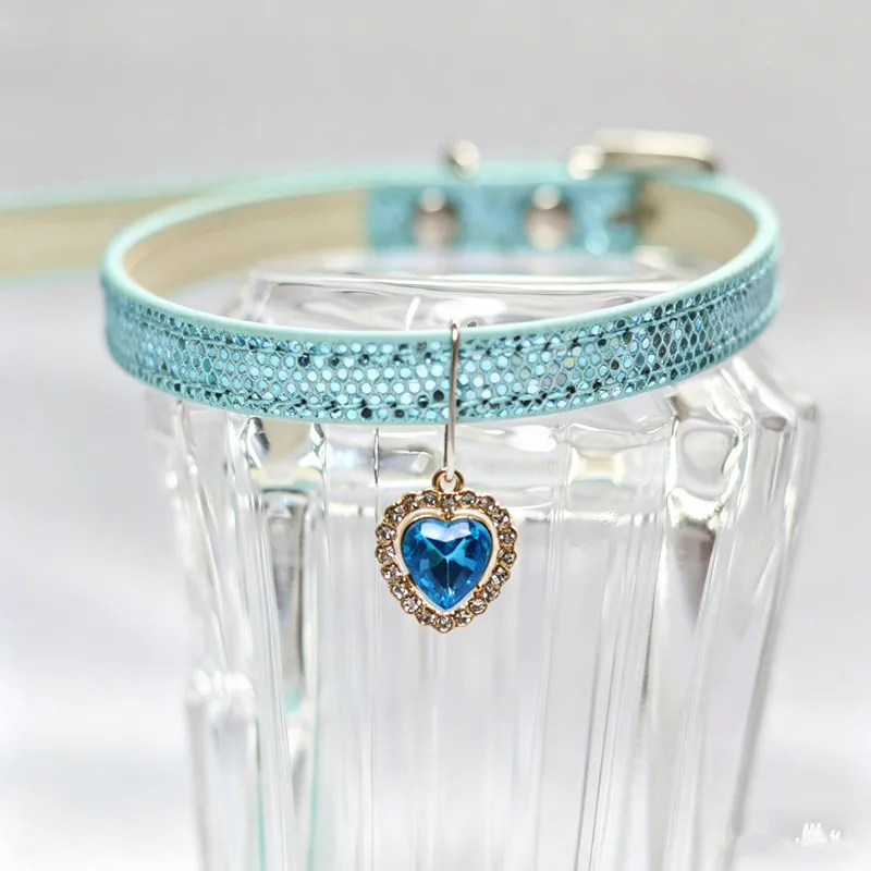 Collar de cuero corazón cristal ajustable para perros y gatos - imagen 3