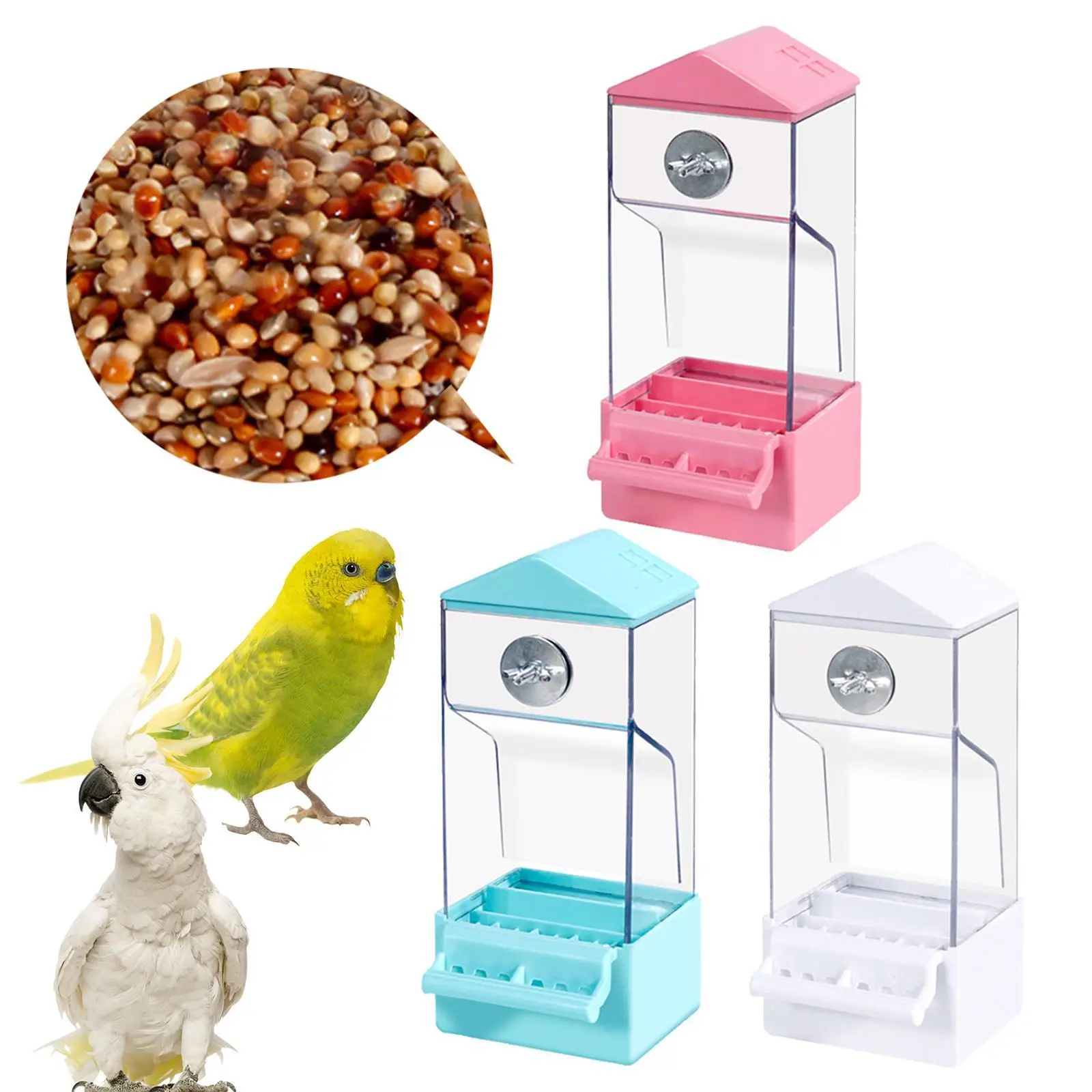 Bird Food Feeder Automatic Bird Feeder Cage Hanging with Perch Clear Indoor Bird Cage Feeder Less Mess Bird Feeder for Conure