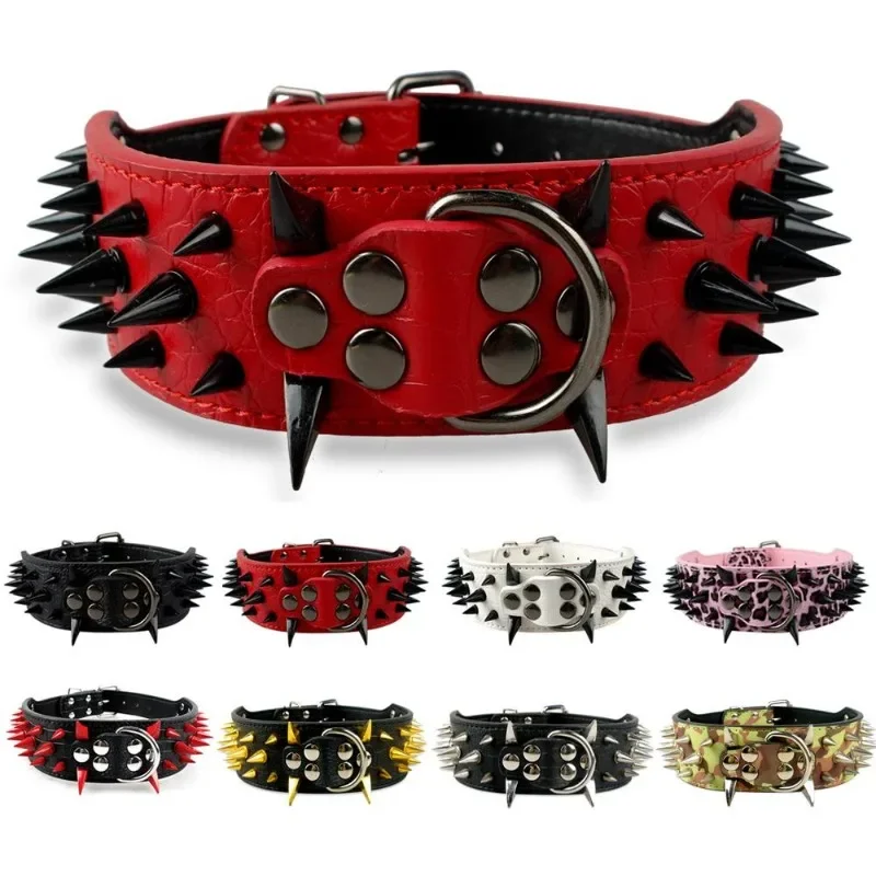 Collar de cuero tachonado ajustable para perros medianos y grandes - imagen 2