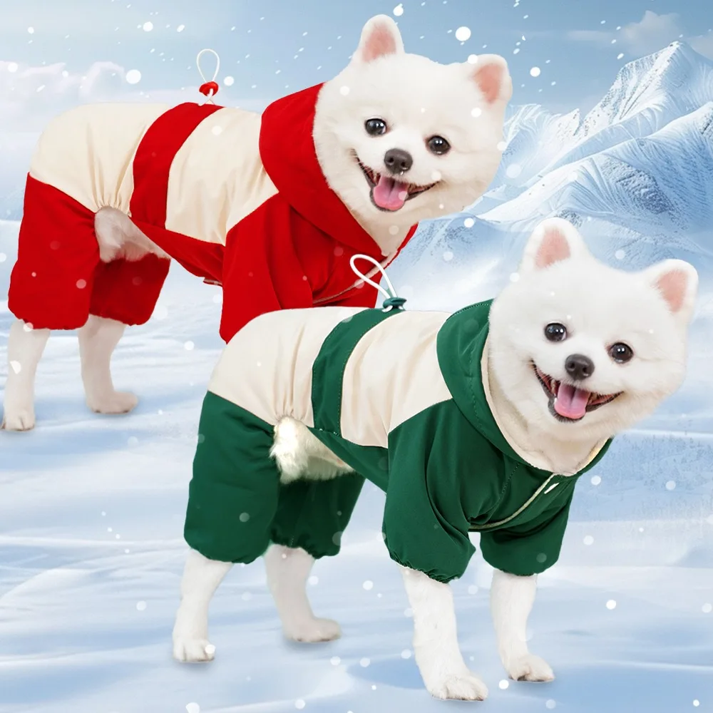 Ropa gruesa de algodón de cuatro patas para mascotas, chaqueta elástica de intercambio de Bulldog Francés para perros grandes, monos impermeables para cachorros de esquí - imagen 2
