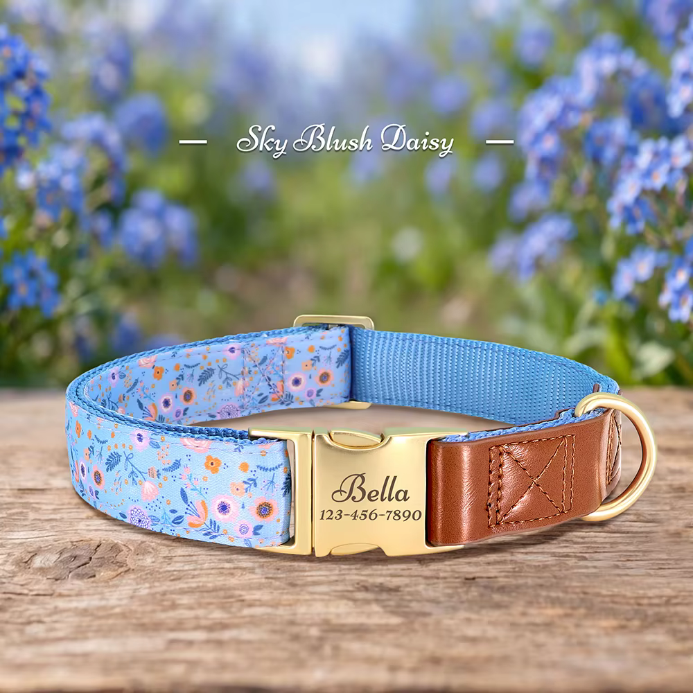 Collar para perro personalizado – Diseño floral con grabados - imagen 5