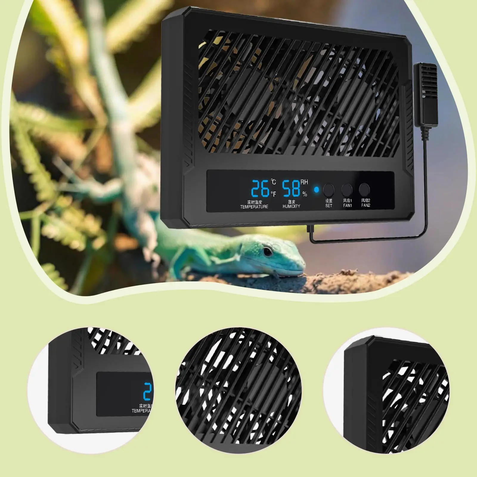 Ventilation Fan for Reptile Enclosure Digital Humidity Controller Double Fan