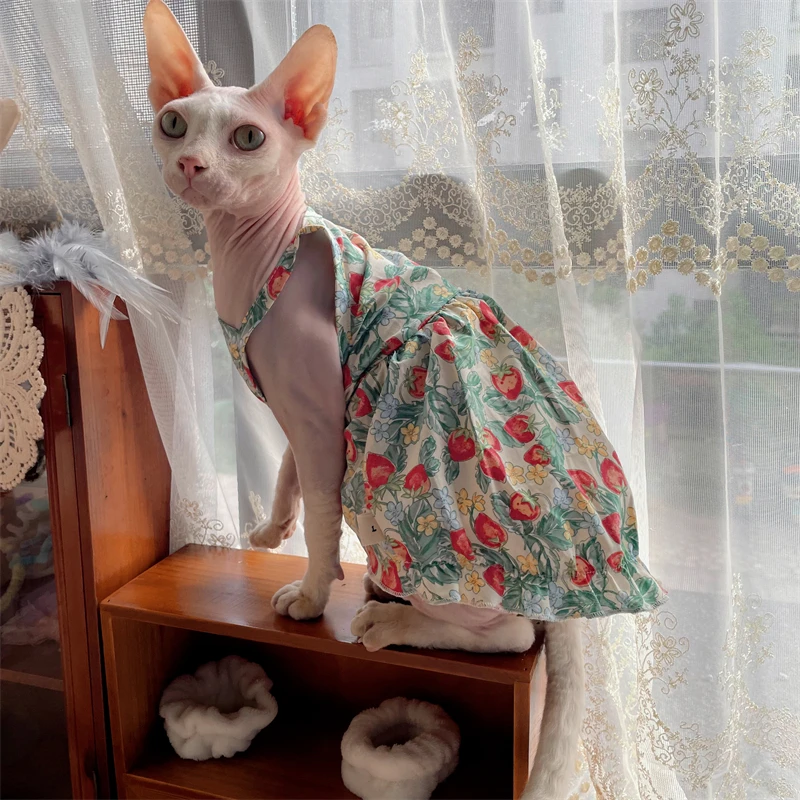 Sphynx Cat Slip Dress Lace Floral Cotton Skirt para ropa de gato sin pelo Vestido de material suave para Devon Rex Summer Spring Outwear - imagen 5