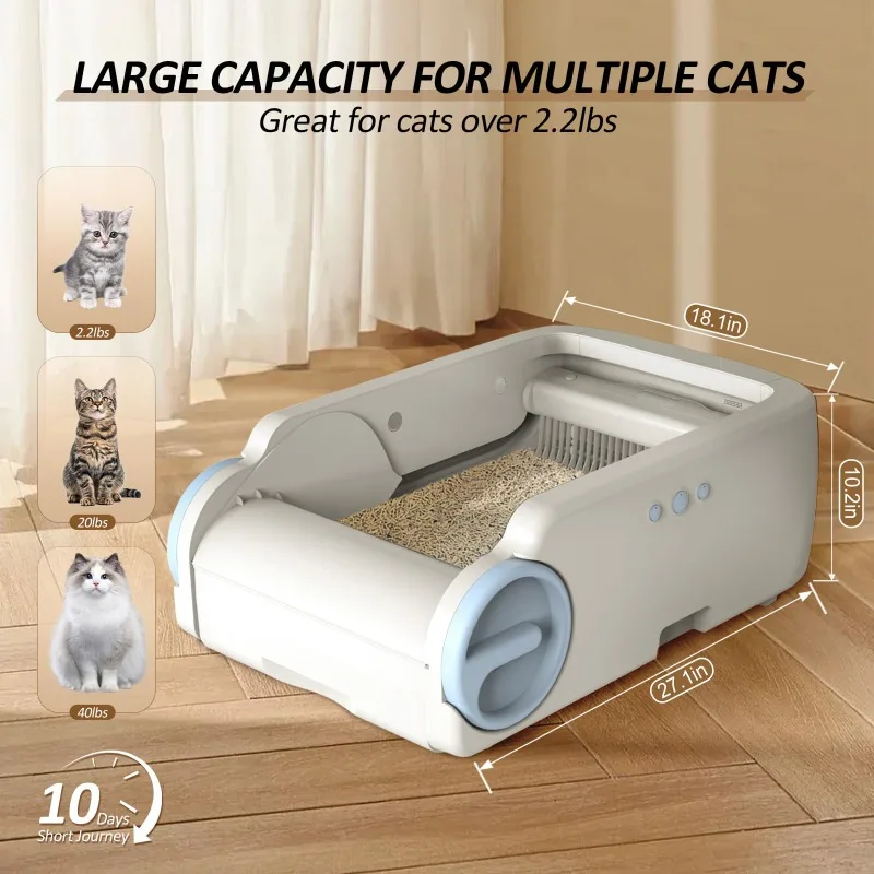 Caja de arena para gatos semiautomática, bandeja de inodoro inteligente sin olores, Control por aplicación de autolimpieza automática, 76L - imagen 2