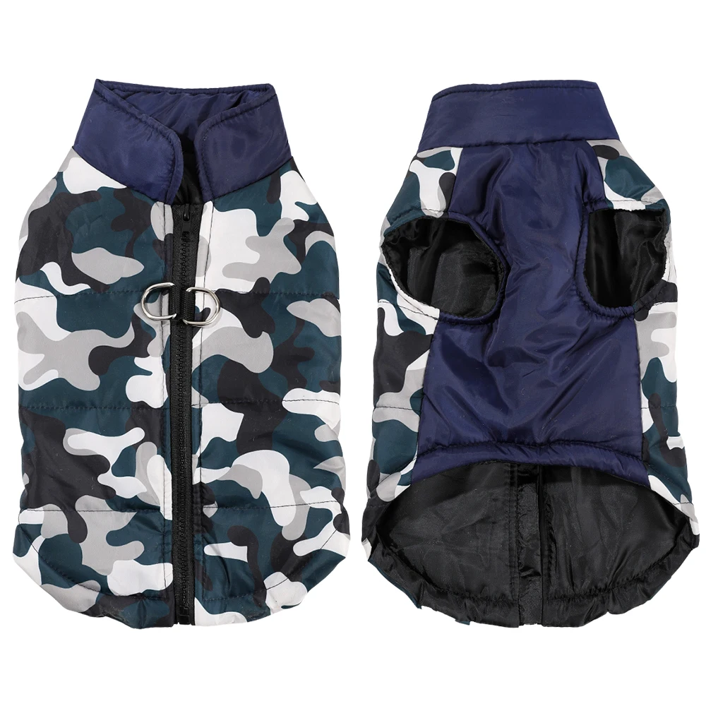 Chaqueta con estampado de camuflaje para perros pequeños y gatos, ropa cálida con cremallera para cachorros, disfraz de Pug, Yorkies, Chihuahua, otoño e invierno - imagen 2