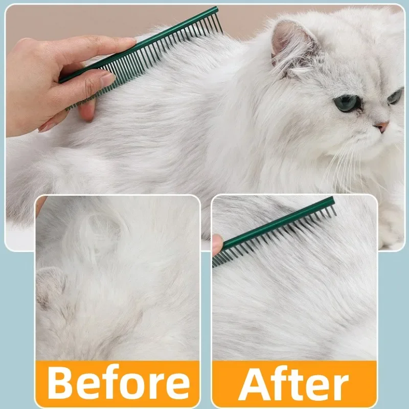 Peine de acero inoxidable para perros y gatos, peine recto con apertura de nudo, removedor de pelo, cepillo de masaje, suministros para mascotas - imagen 4