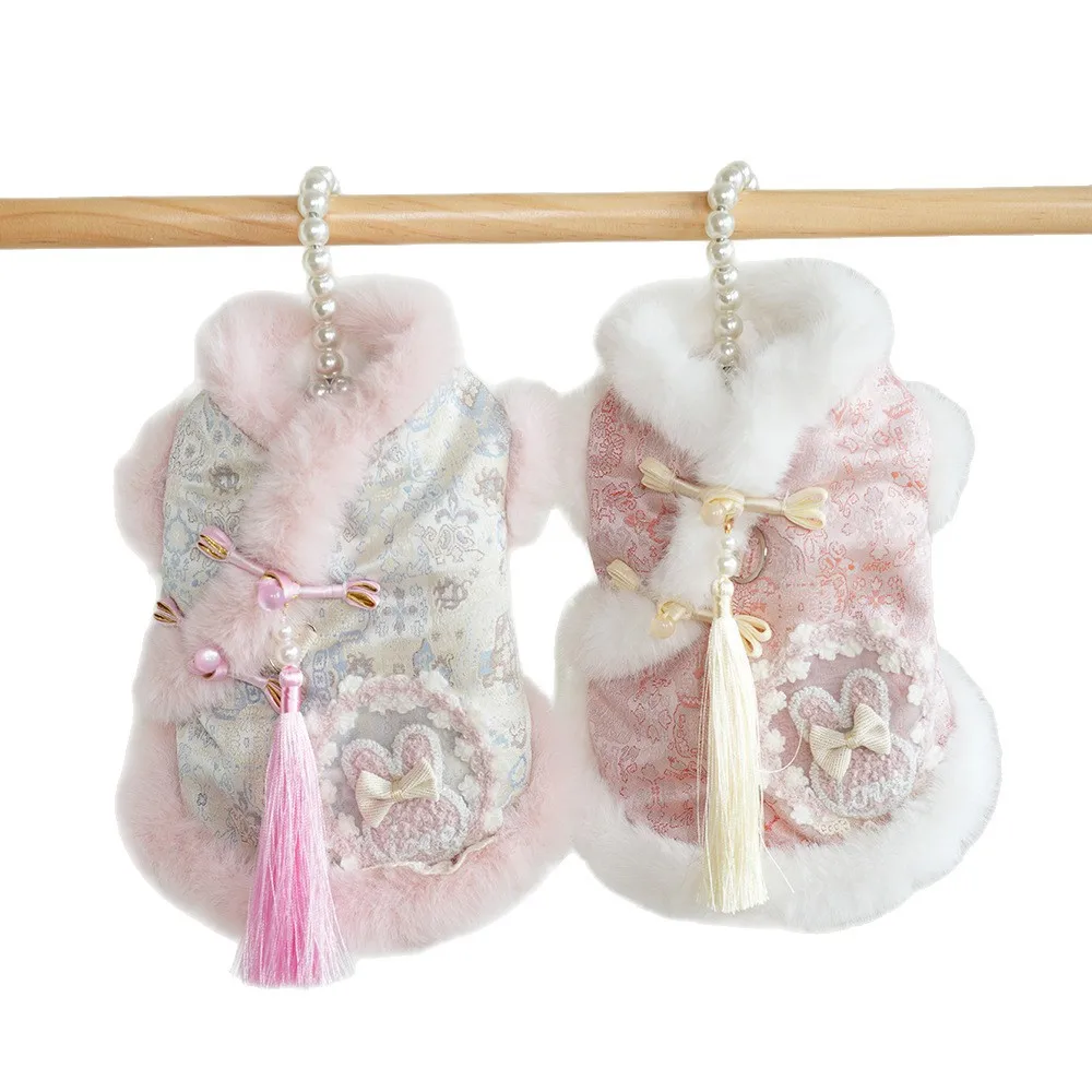 Vestido princesa de felpa con lace para perros pequeños - imagen 5